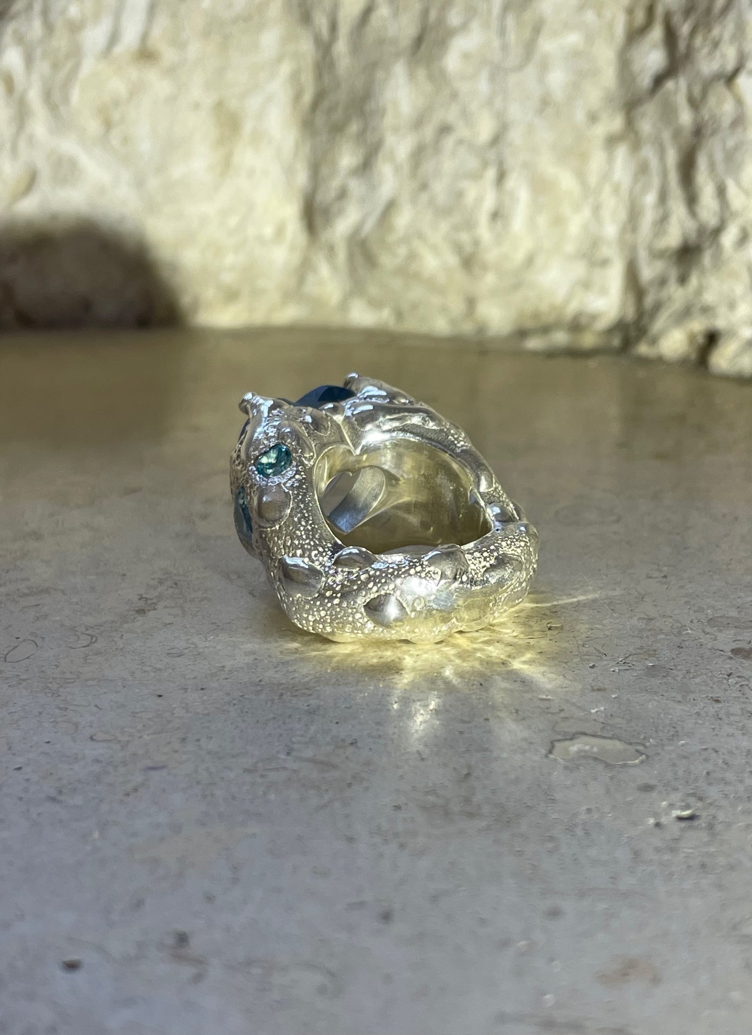 CUSTOM MOLTEN BLUE HEART RING - LETRA